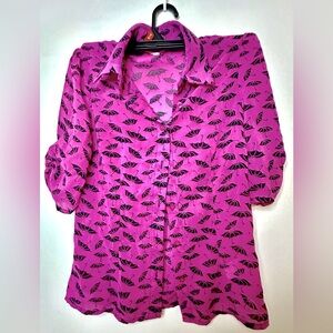 Tatyana Womens Umbrella Print Retro Collar Button Down Top Hot Pink Size XS
